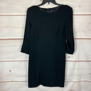 Javier Simorra Dress Womens 6 Black Ponte Knit 3/4 Sleeve Sheath Shoulder Pads